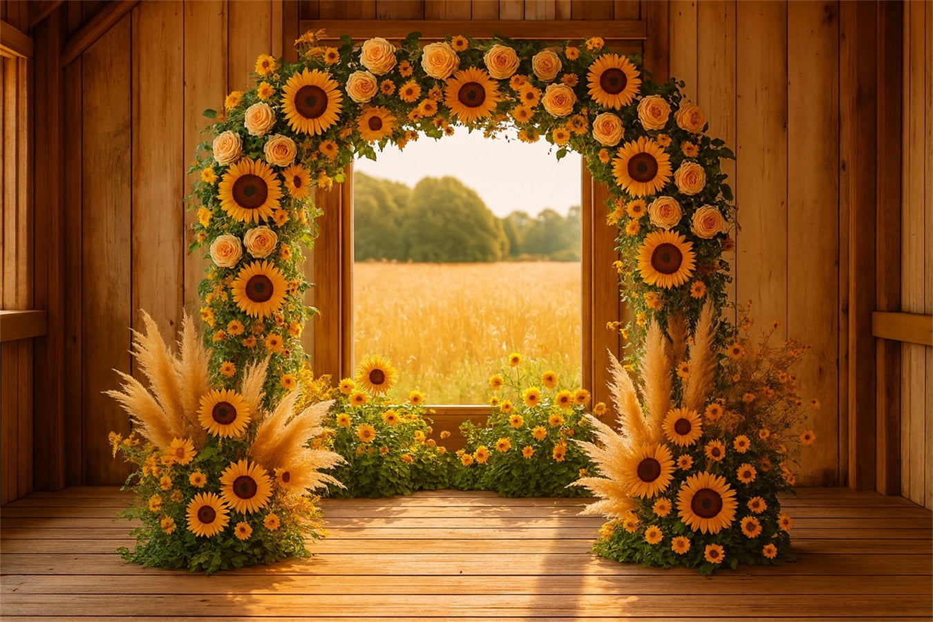 Herbst-Hintergrund Sonnenblumenbogen Rustikale Scheune Ideen f¨¹r Thanksgiving-Hintergr¨¹nde LXX510-33