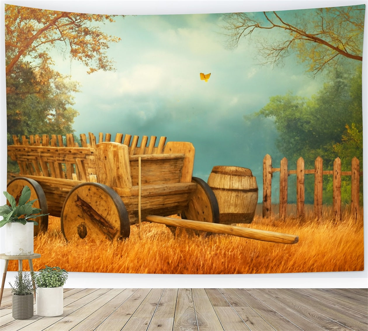 Bauernhof-Hintergrund Holzkarren Herbstwiese Thanksgiving-Fotohintergr¨¹nde LXX510-34