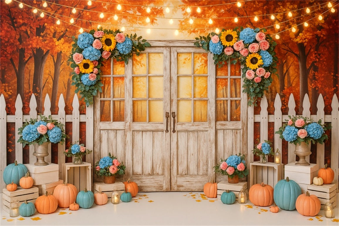 Herbst-Hintergrund Rustikale T¨¹r Blumige Lichter Thanksgiving-Fotohintergrund LXX510-37
