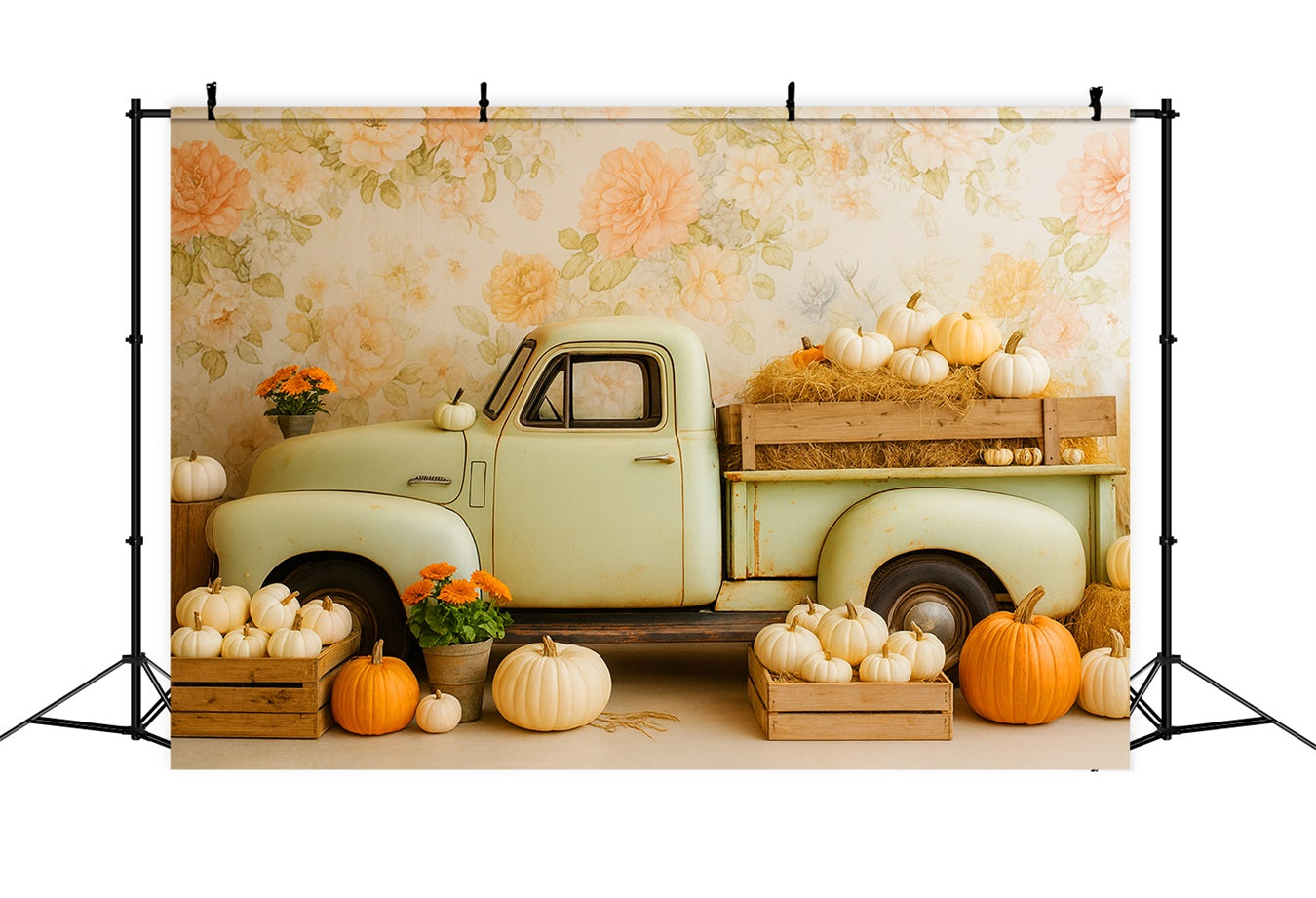 K¨¹rbis-Hintergrund Vintage-Lkw K¨¹rbisernte Thanksgiving-Hintergrundbilder LXX510-38