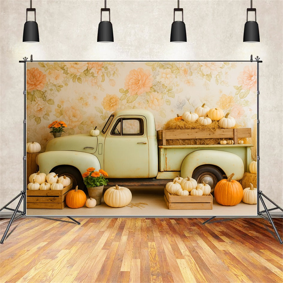 K¨¹rbis-Hintergrund Vintage-Lkw K¨¹rbisernte Thanksgiving-Hintergrundbilder LXX510-38