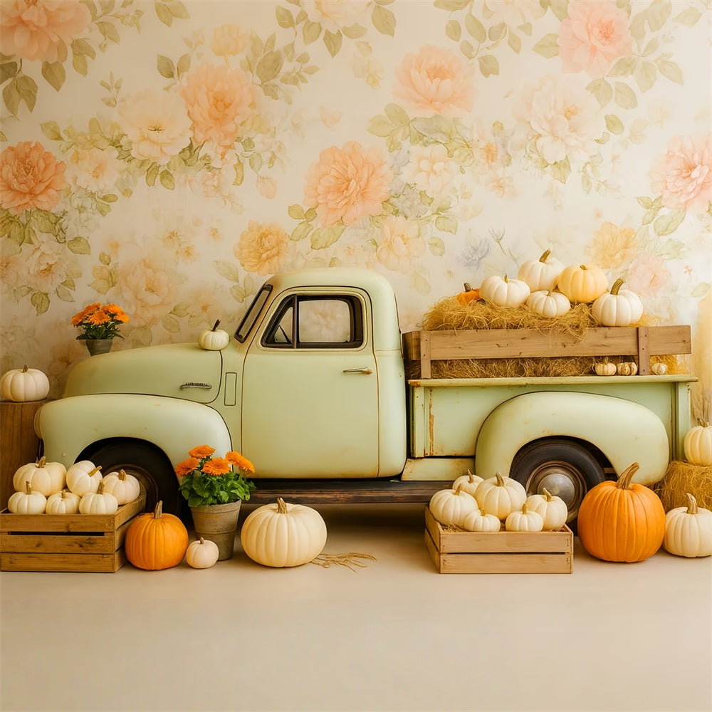 K¨¹rbis-Hintergrund Vintage-Lkw K¨¹rbisernte Thanksgiving-Hintergrundbilder LXX510-38