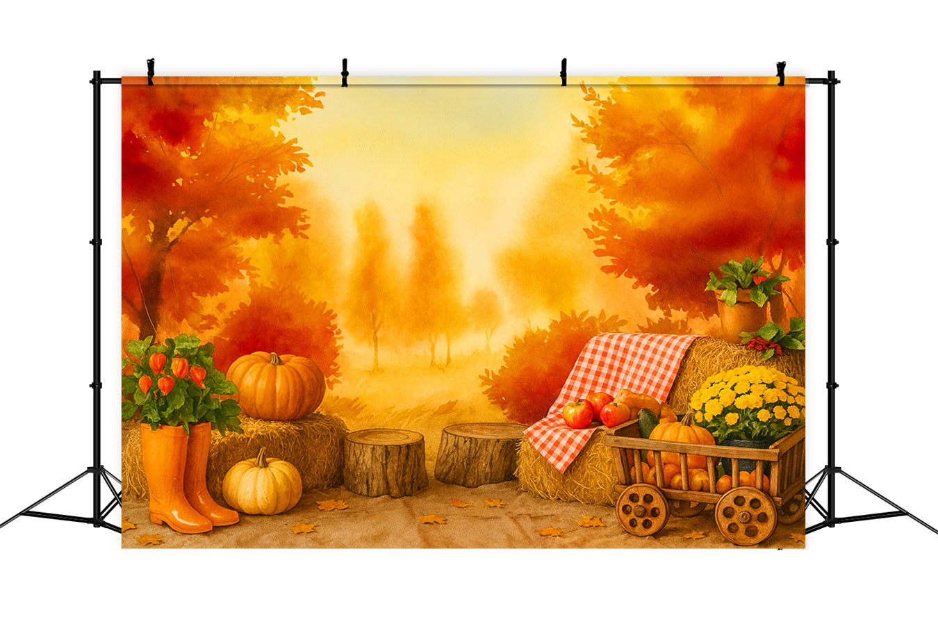 K¨¹rbis-Fotohintergrund Goldener Obstgarten Herbstpicknick Thanksgiving-Hintergrundideen LXX510-39