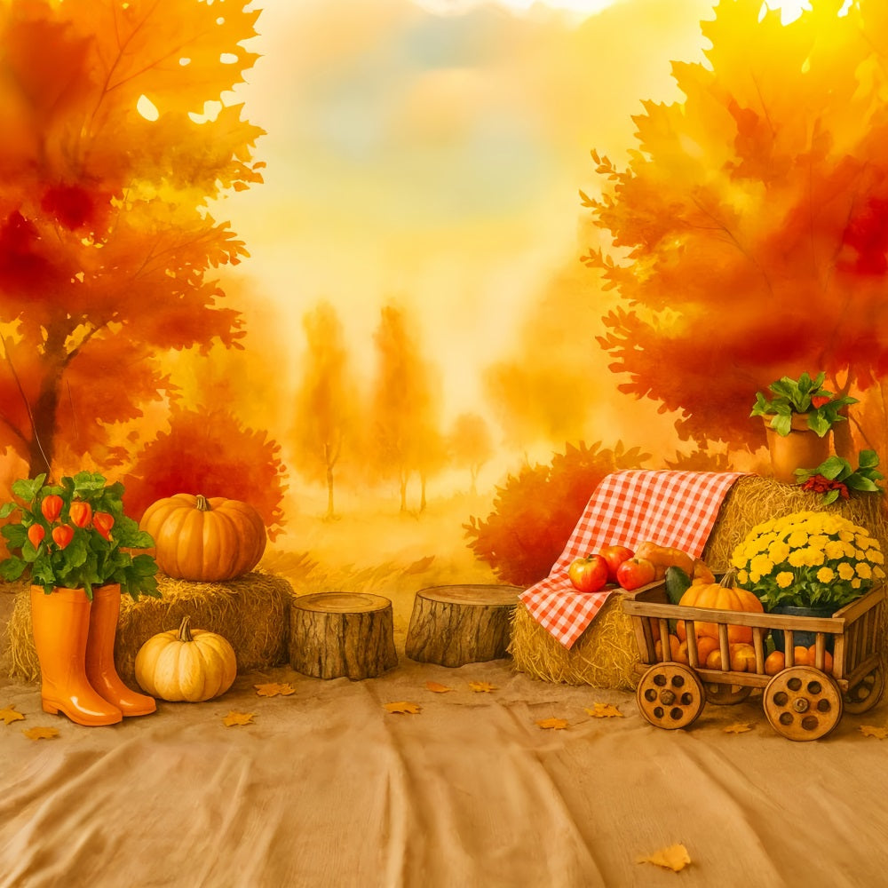 K¨¹rbis-Fotohintergrund Goldener Obstgarten Herbstpicknick Thanksgiving-Hintergrundideen LXX510-39