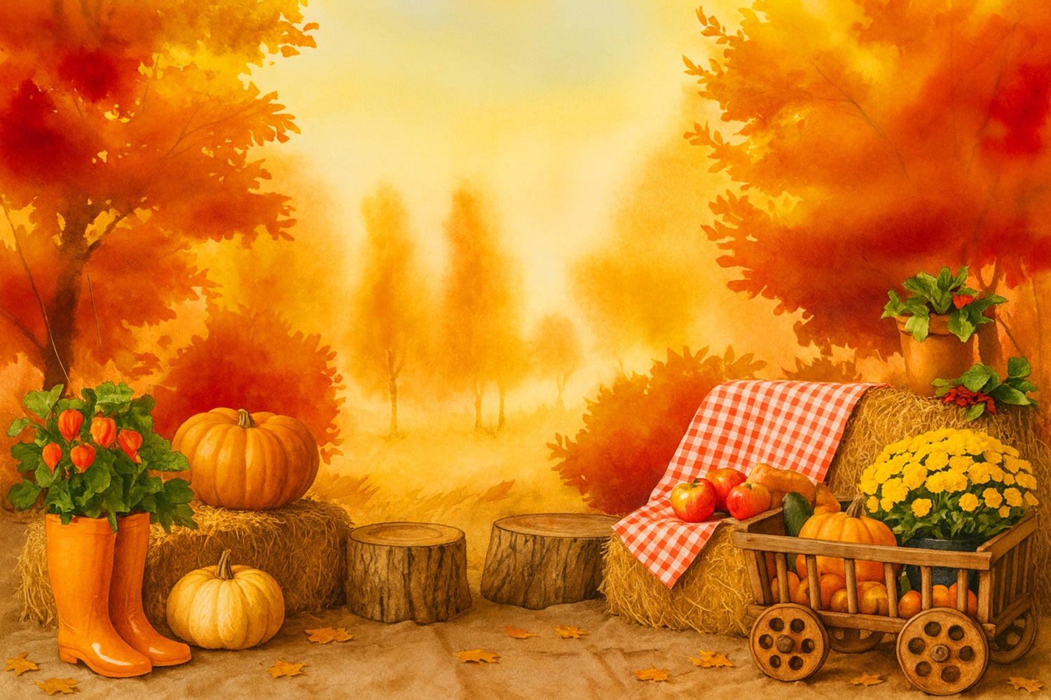 K¨¹rbis-Fotohintergrund Goldener Obstgarten Herbstpicknick Thanksgiving-Hintergrundideen LXX510-39
