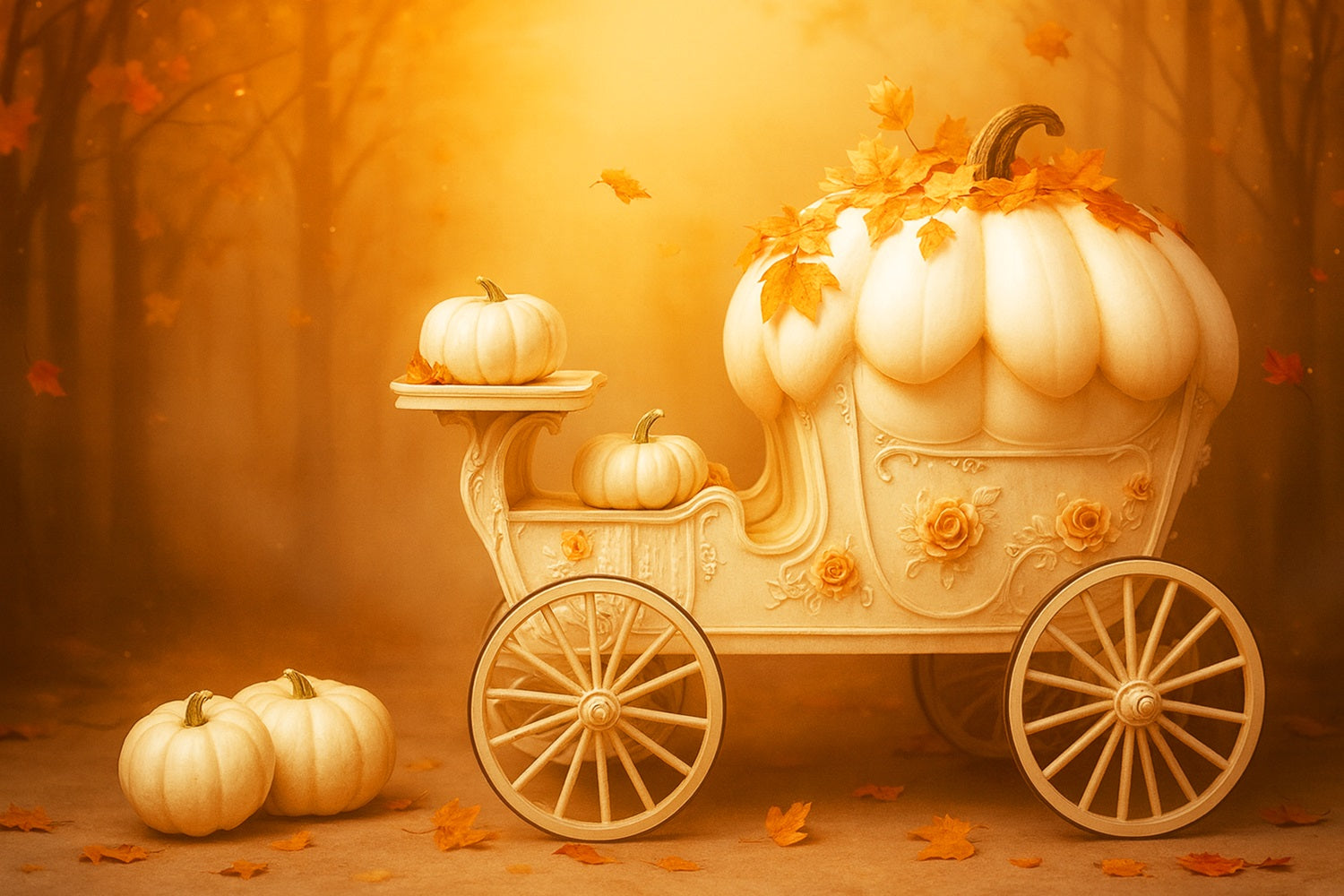 Kürbis-Fotohintergrund Kürbiswagen Goldener Traum Frohes Thanksgiving-Hintergrund LXX510-41
