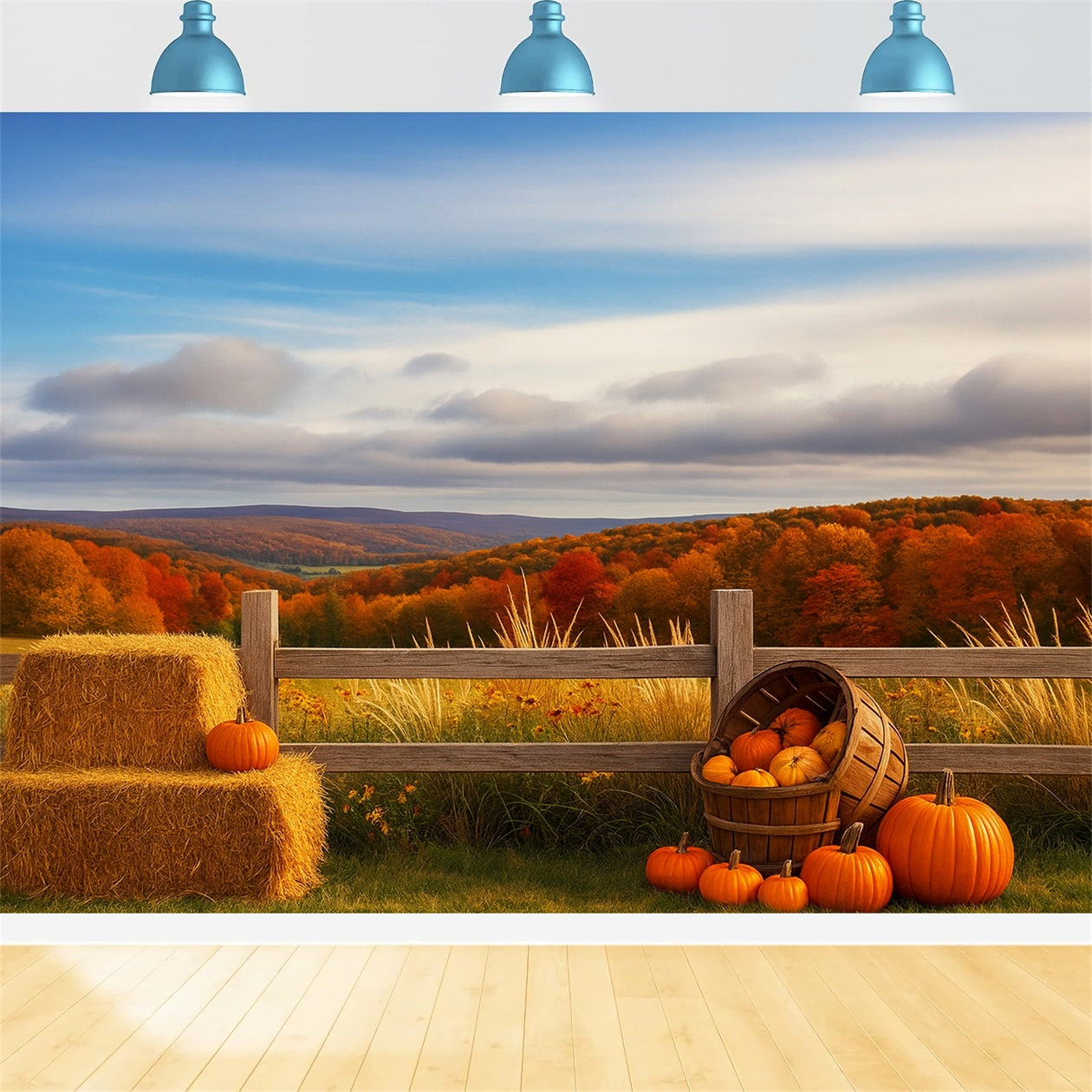 Bauernhof-Hintergrund Herbstliche H¨¹gel K¨¹rbisernte Fr?hlicher Thanksgiving-Hintergrund LXX510-47