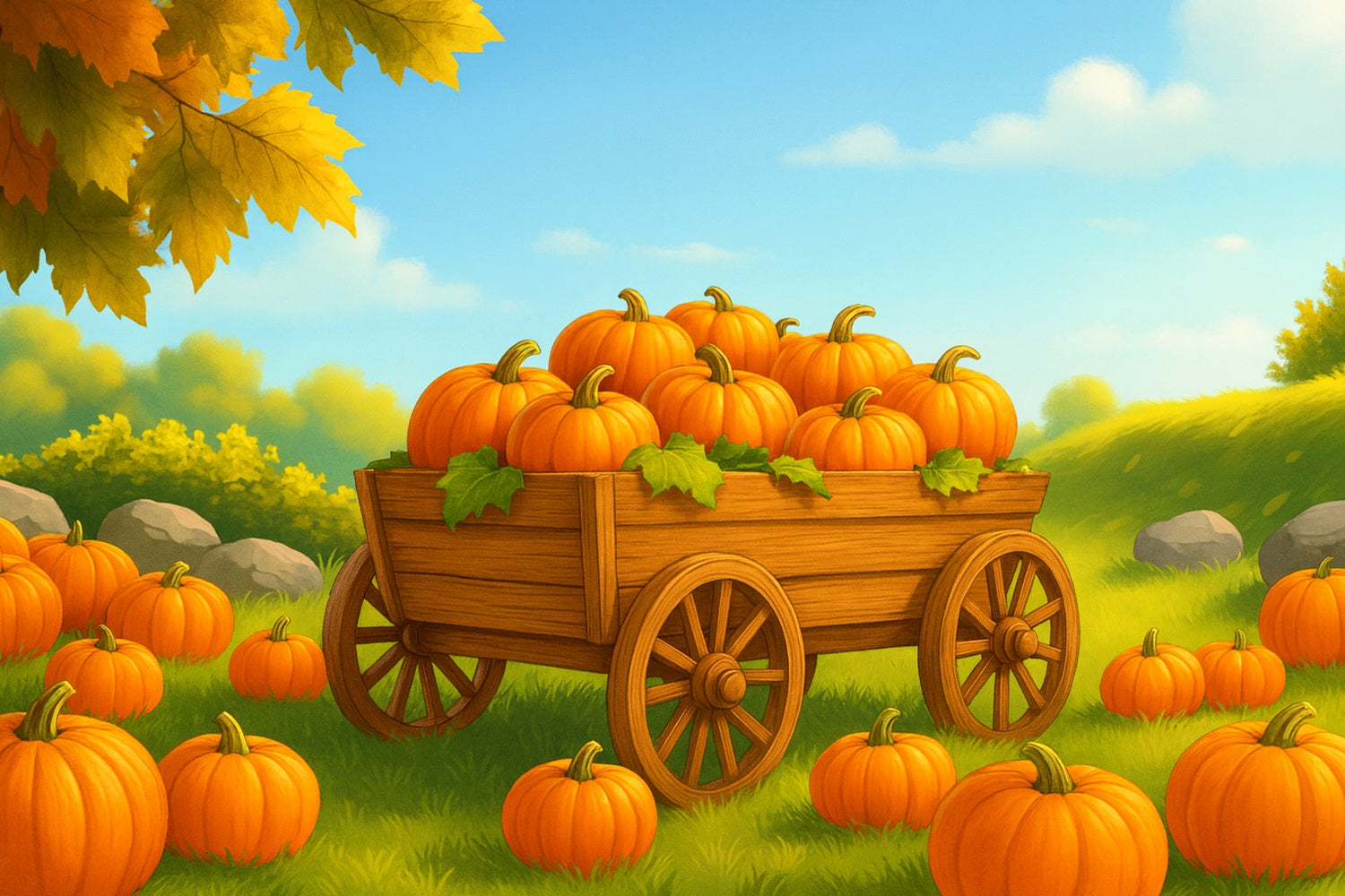 Bauernhof-Hintergrund K¨¹rbiswagen Sonniges Feld Thanksgiving-Hintergrundideen LXX510-51