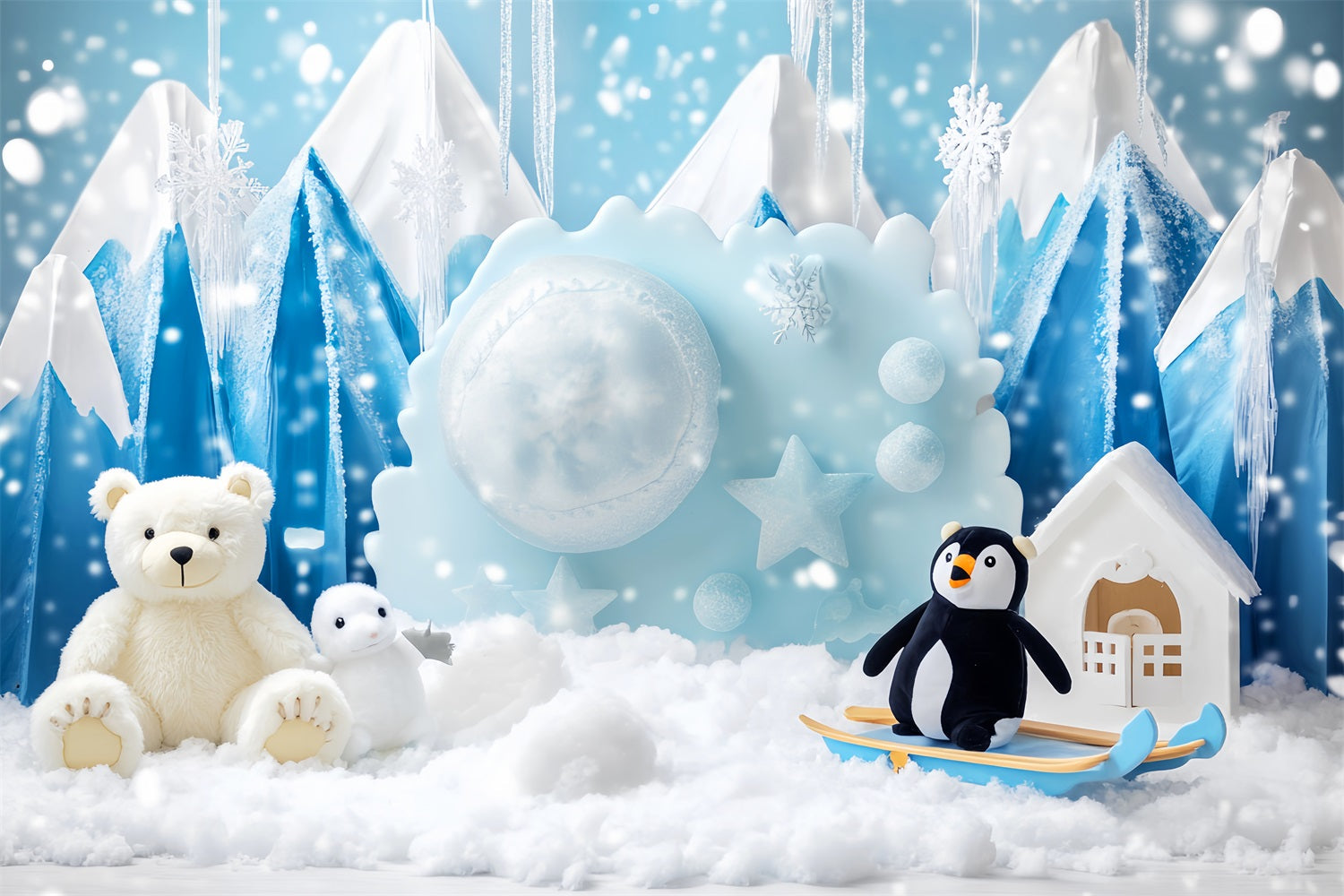 Schneeflocken-Fotohintergrund Arktische Freunde Frostiges Abenteuer Winterhintergründe LXX510-53