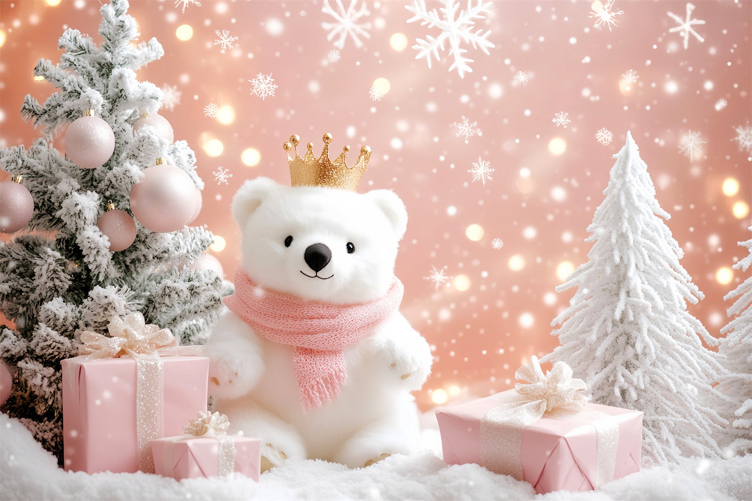 Schneeflocken-Hintergrund Rosa Eisbären-Wunderland Winter-Fotohintergründe LXX510-56