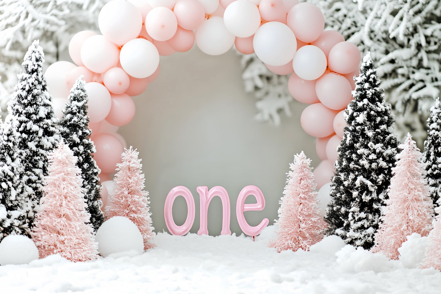 Winter-Schnee-Hintergrund Rosa Ballons Geburtstag Wunderland Winter-Hintergründe LXX510-63