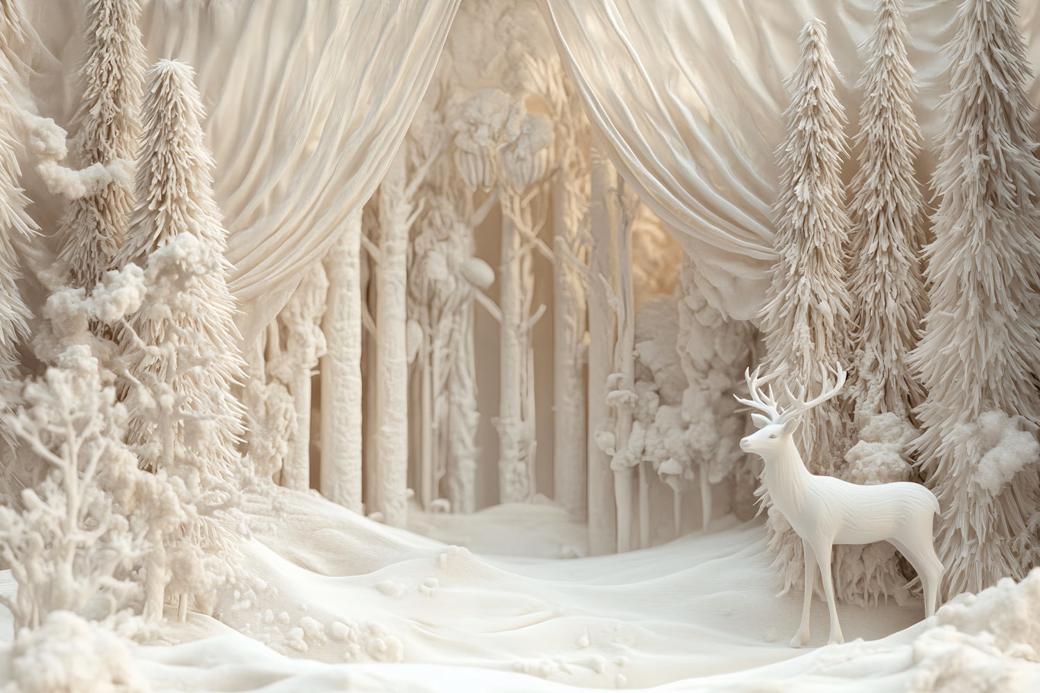 Wunderlandkulisse Elfenbeinfarbenes Rentier Winterwald Winterkulissen LXX510-68