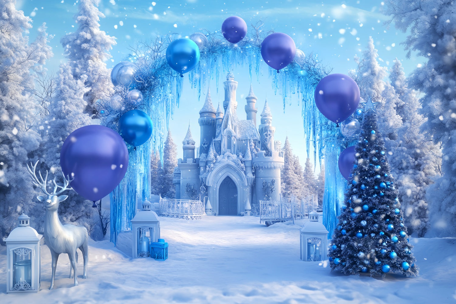 Winterwunderlandkulisse Blaues Schloss Ballon Wunderland Winterkulissen LXX510-69