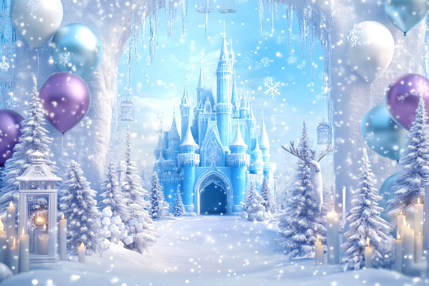 Winterwunderland-Hintergrund Gefrorener Palast Kerzenglanz Winter-Fotohintergründe LXX510-70