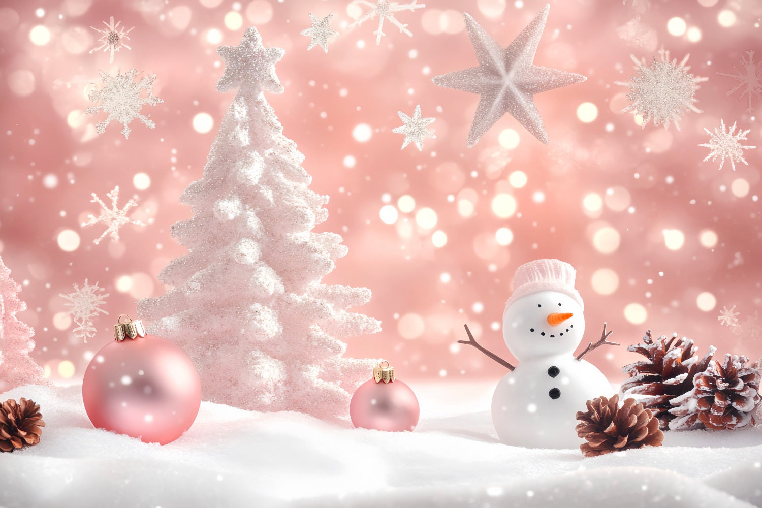 Winter-Fotohintergrund Rosa Schneemann Weihnachtscharme Schneeflocken-Hintergrund LXX510-71