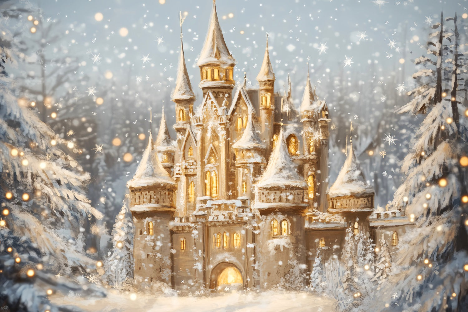 Winterwunderland-Hintergrund Gemütliches Schloss Schneeglühen Winterhintergründe LXX510-78