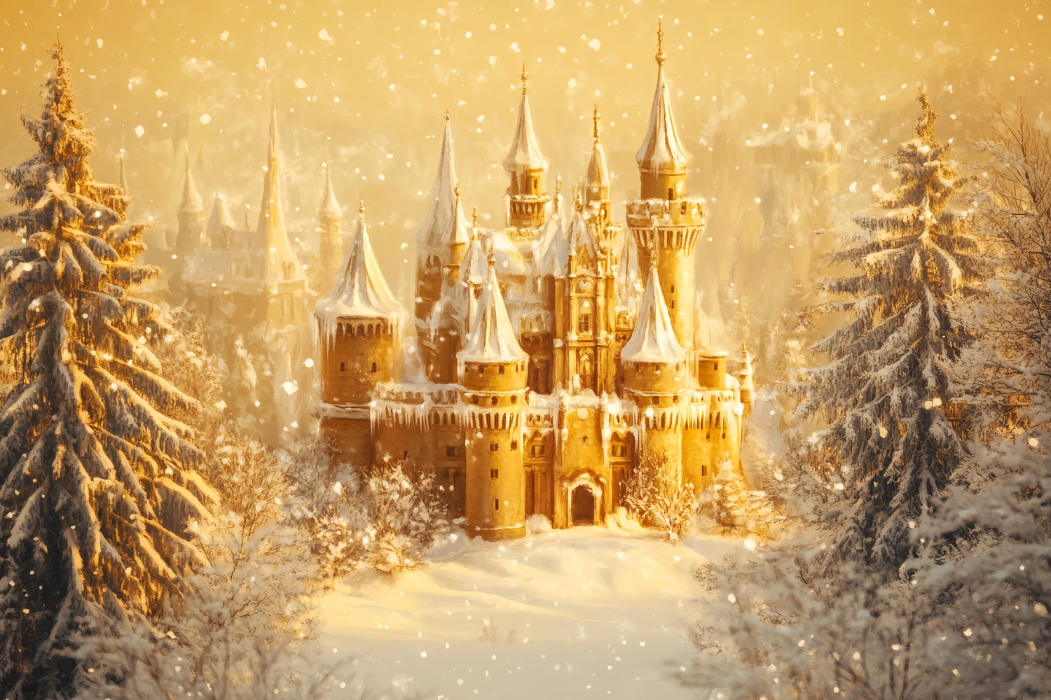Winterwunderland-Hintergrund Goldene Dämmerung Eisschloss Winter-Fotohintergründe LXX510-79