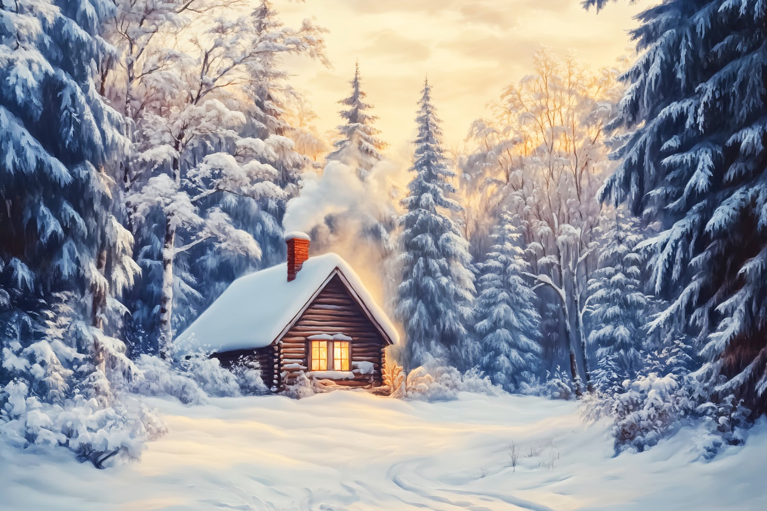 Winterwunderland-Hintergrund Schneehütte Waldglanz Winter-Fotohintergründe LXX510-85