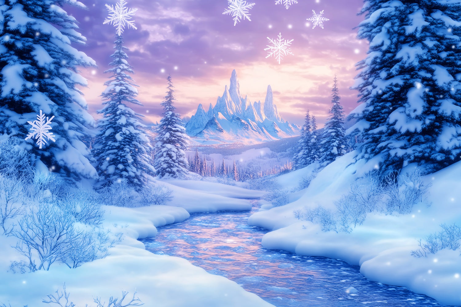 Wunderland-Hintergrund Gefrorener Fluss Bergdämmerung Winter-Fotohintergründe LXX510-86