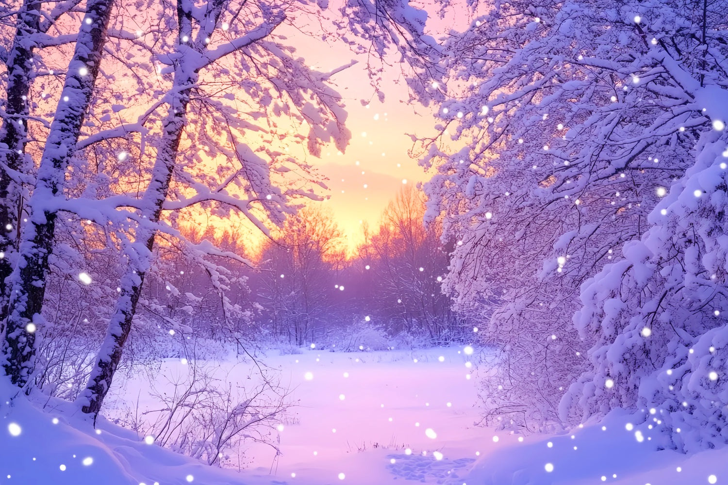 Winterwunderland-Hintergrund Rosa Sonnenaufgang Schneewald Winterhintergrund LXX510-92