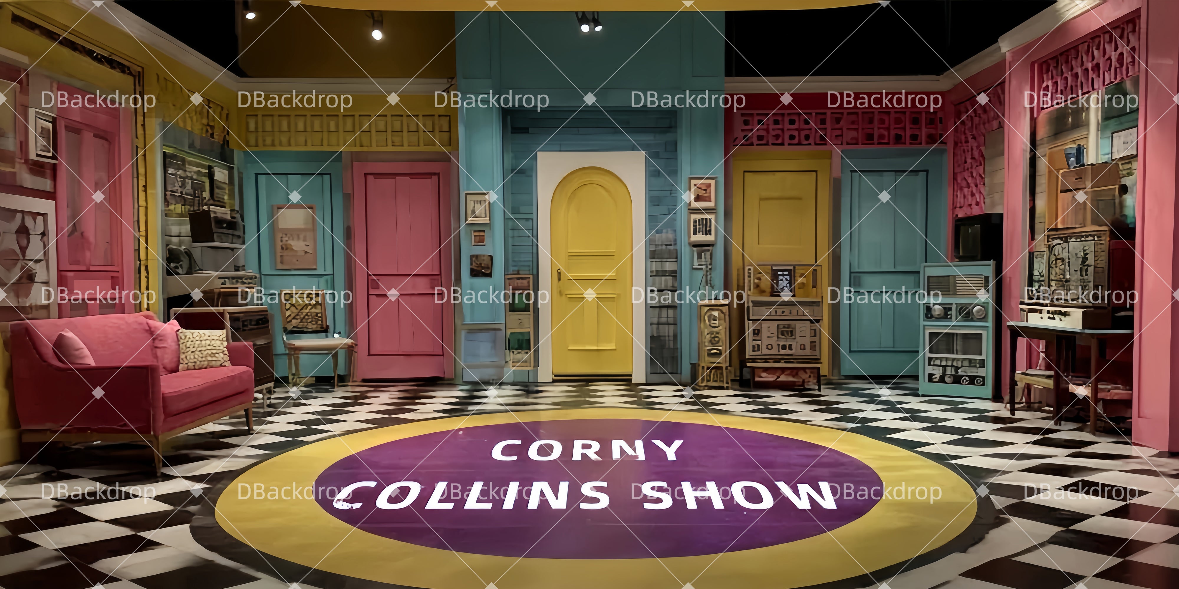 Theater Backdrops Retro-TV-Studio Theaterbühne mit Vorhang LXX510-T30