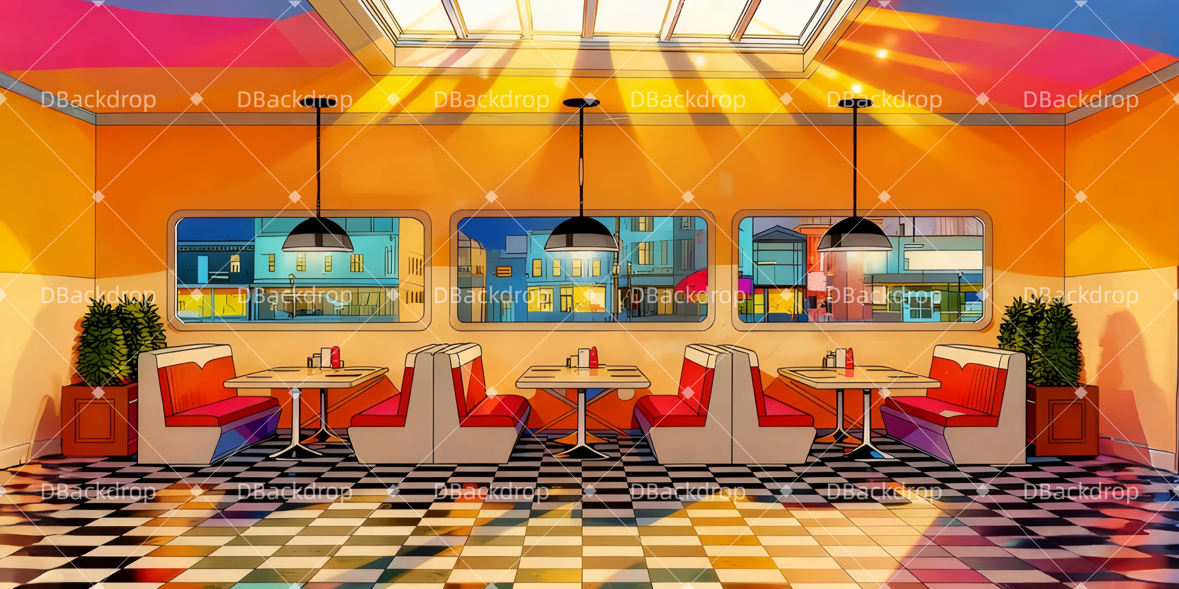 Theater Backdrops Diner der 1950er Jahre Theaterbühne mit Vorhang LXX510-T43