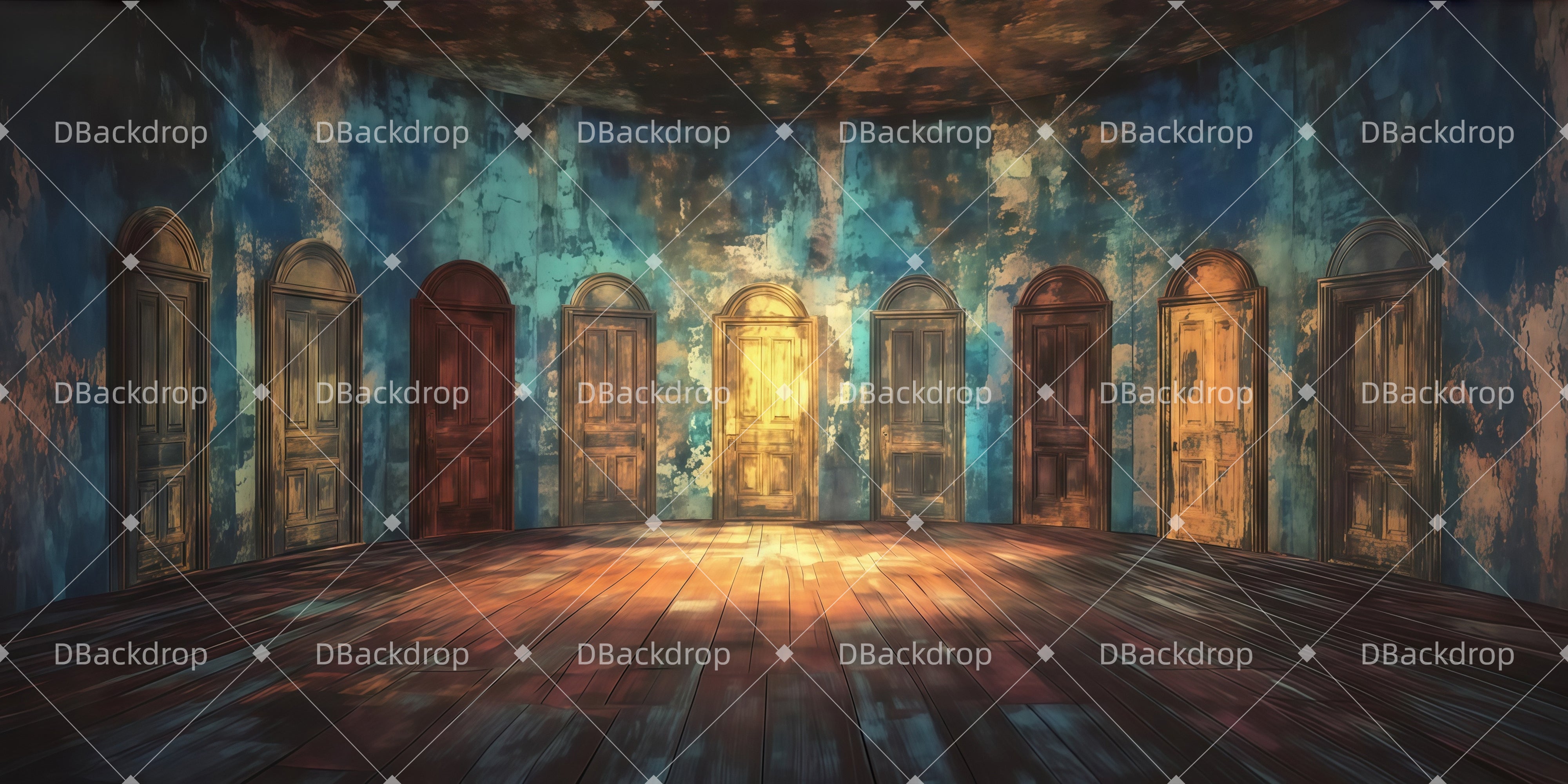 Vintage Theater Backdrop Geheimnisvolle Türenhalle Theaterbühnenbau LXX511-T124