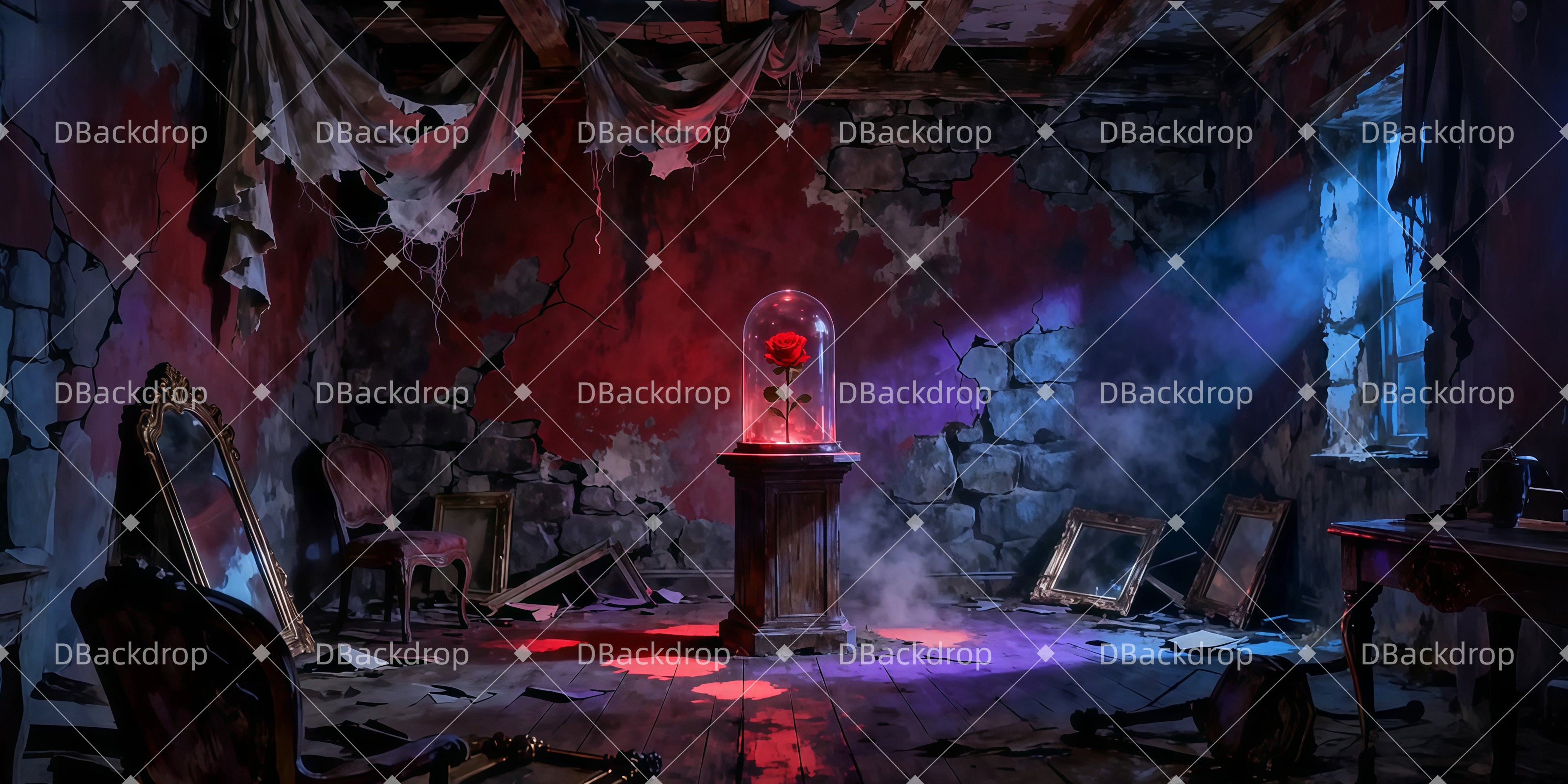 Theatervorhang offen Verfluchte Rosenkammer Theaterbühnenbau LXX511-T128