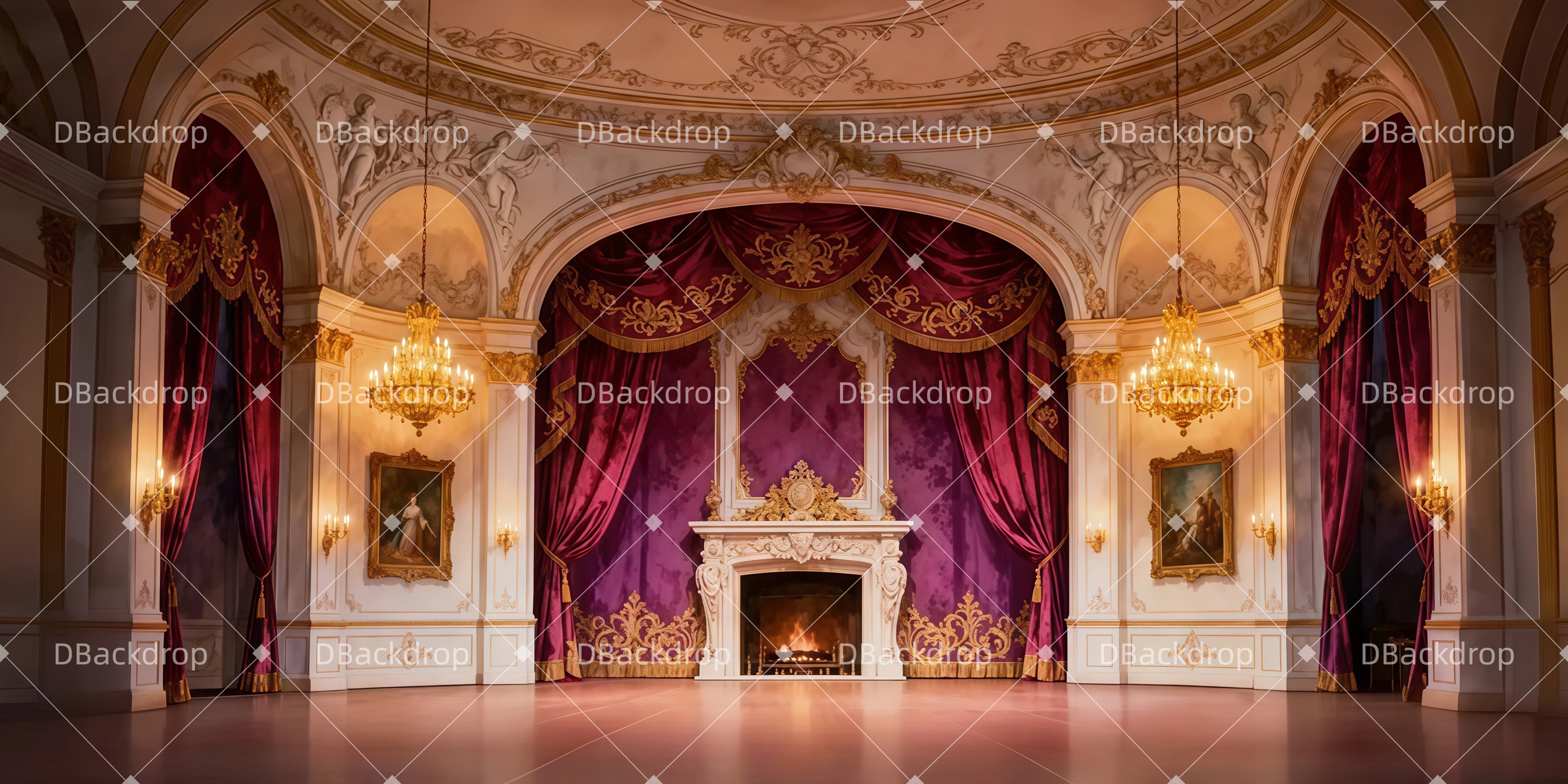 Bühne Theatervorhang Luxuriöses Palast-Interieur Theater Vorhang auf LXX511-T16