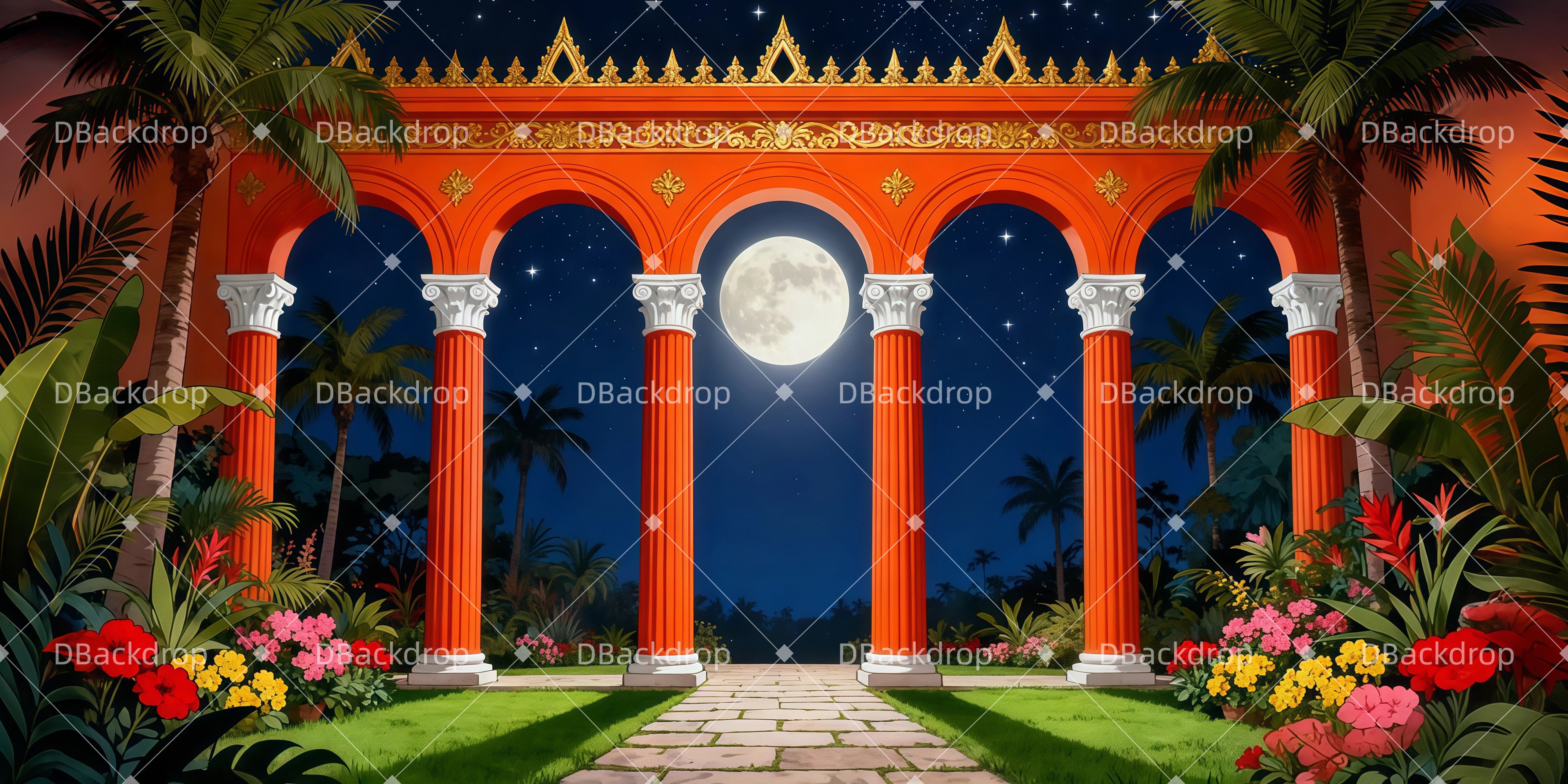 Theater Backdrops Nachtgarten-Pavillon Theater Vorhang auf LXX511-T97