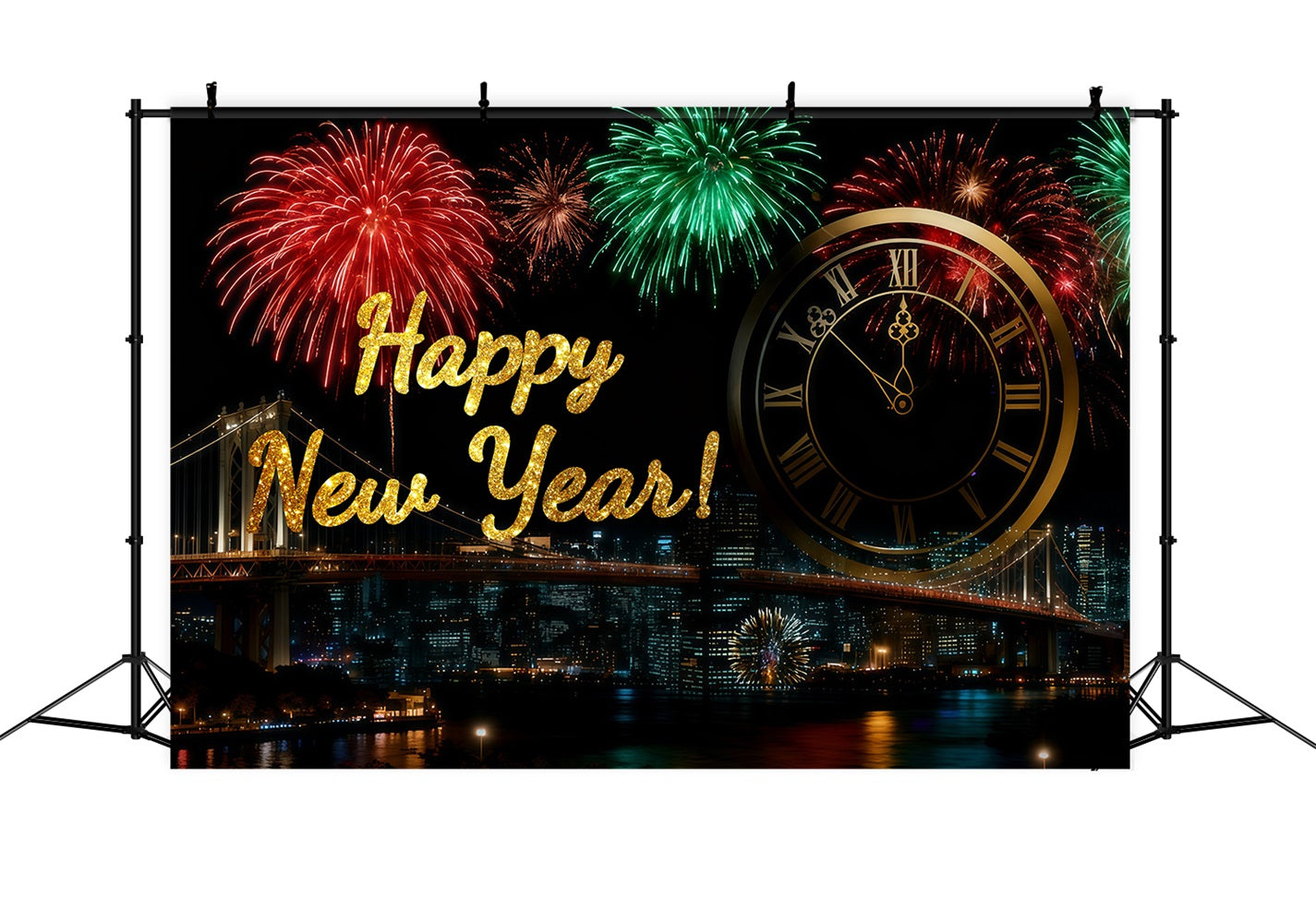 Neujahrs-Hintergrund Feuerwerk Mitternacht Stadt Countdown Silvester-Hintergrund LXX512-1