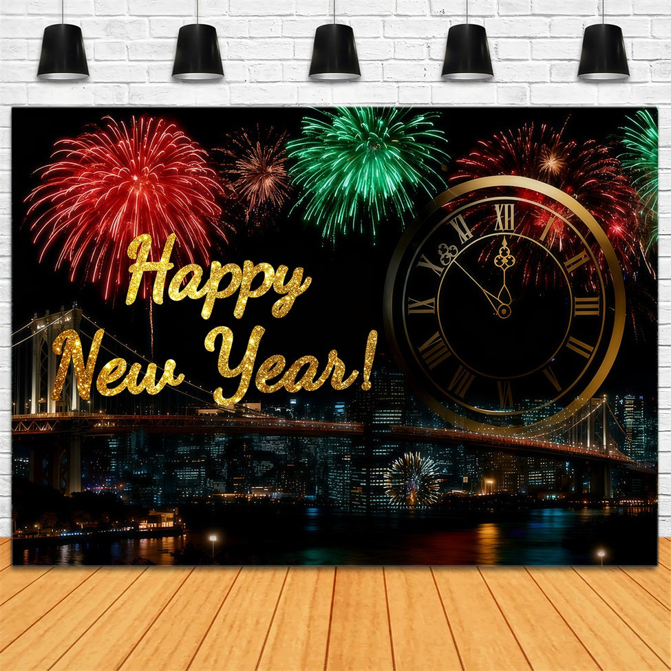 Neujahrs-Hintergrund Feuerwerk Mitternacht Stadt Countdown Silvester-Hintergrund LXX512-1