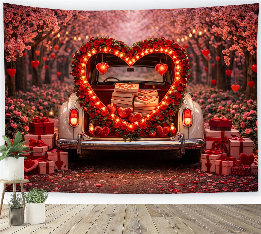 Geschenkbox Valentinstag-Hintergrund Herz-Kofferraum Blüte Rote Rosen Herz-Hintergrund LXX512-100