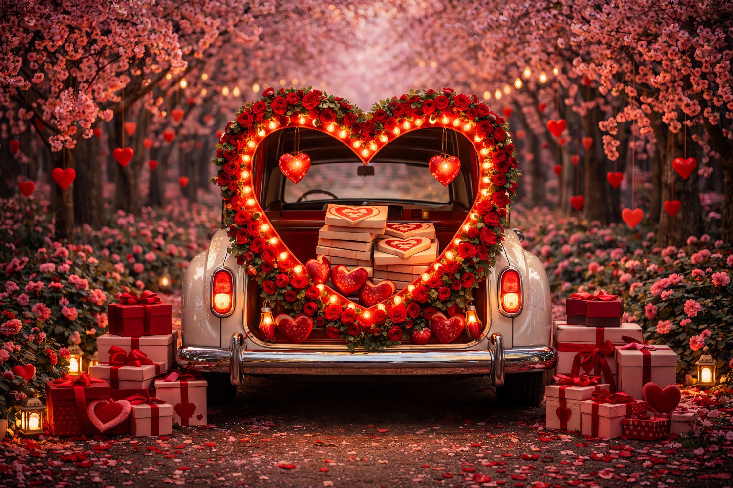 Geschenkbox Valentinstag-Hintergrund Herz-Kofferraum Blüte Rote Rosen Herz-Hintergrund LXX512-100