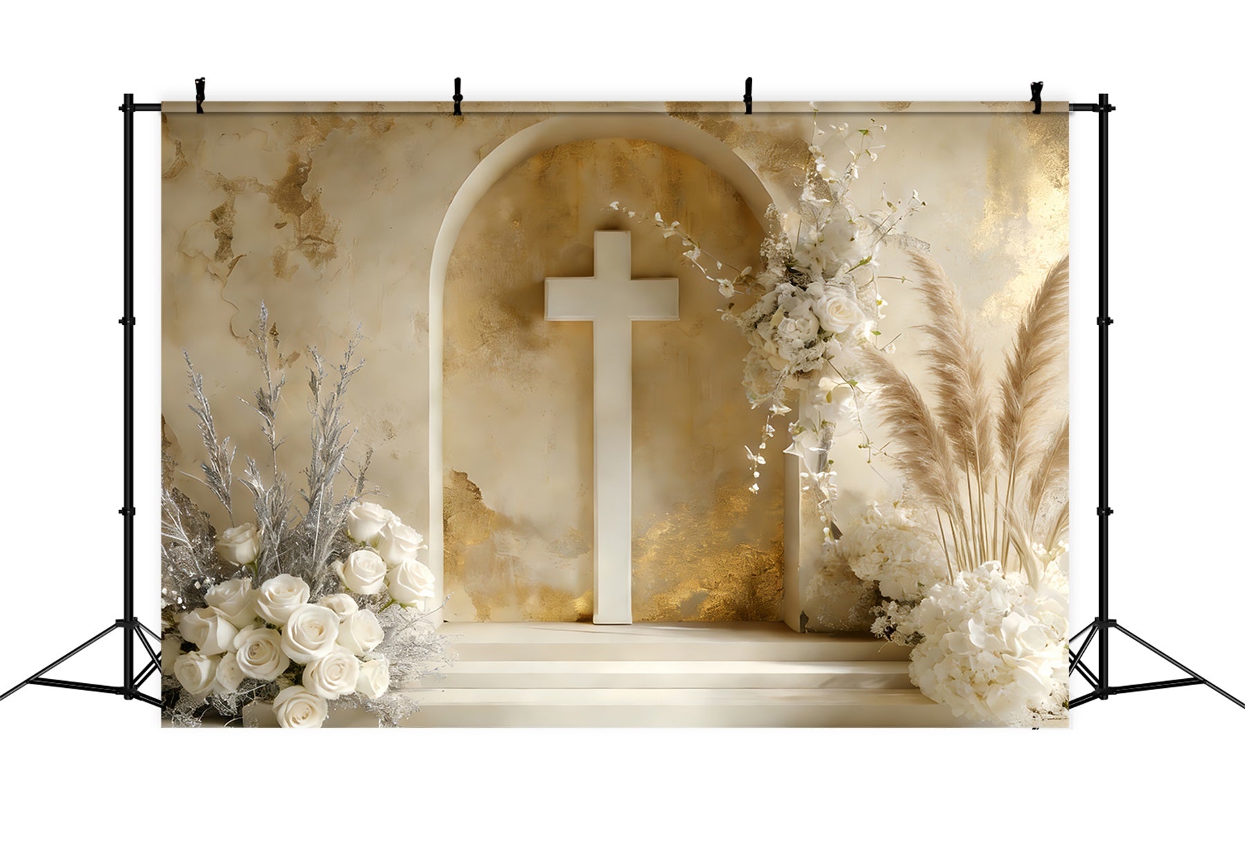 Kreuz Hintergrund Boho Stil Blumen Altar Rustikaler Ostern Hintergrund LXX512-130