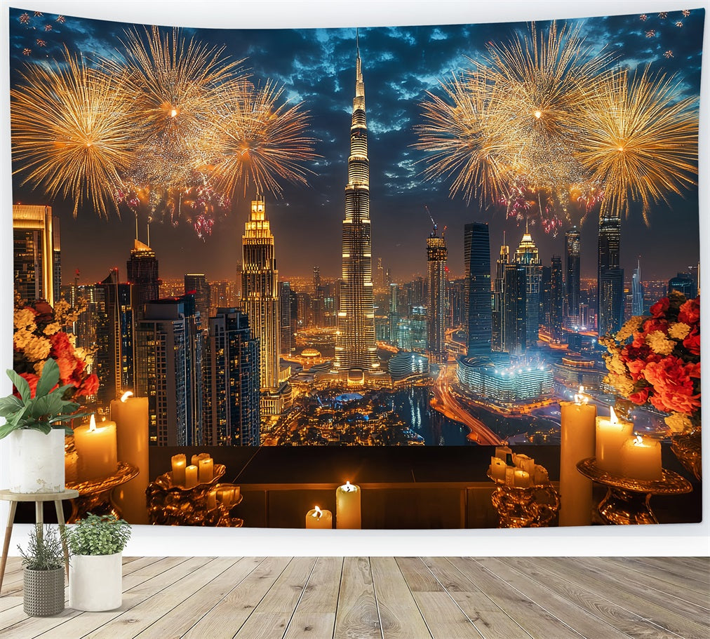 Frohes Neues Jahr-Hintergrund Luxuriöse Stadt-Skyline Feuerwerk Stadtnacht-Hintergrund LXX512-14