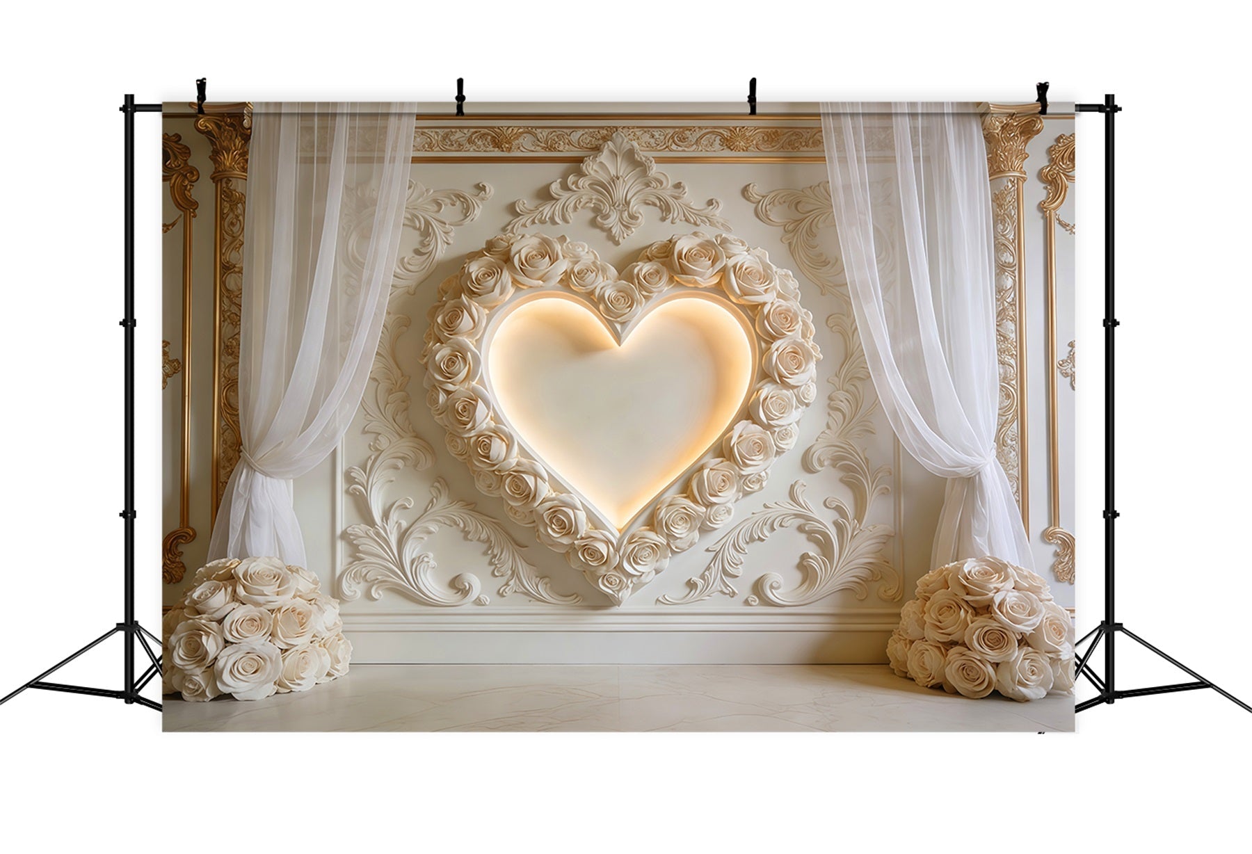 Herz-Hintergrund Elfenbeinfarbene Rosen Herz Wand Wohnzimmer Valentinstag-Hintergrund LXX512-143