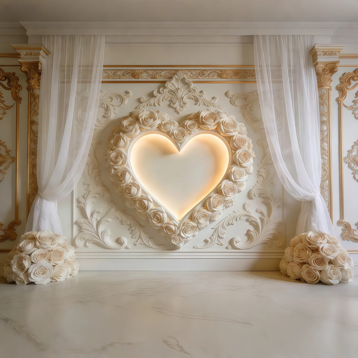 Herz-Hintergrund Elfenbeinfarbene Rosen Herz Wand Wohnzimmer Valentinstag-Hintergrund LXX512-143