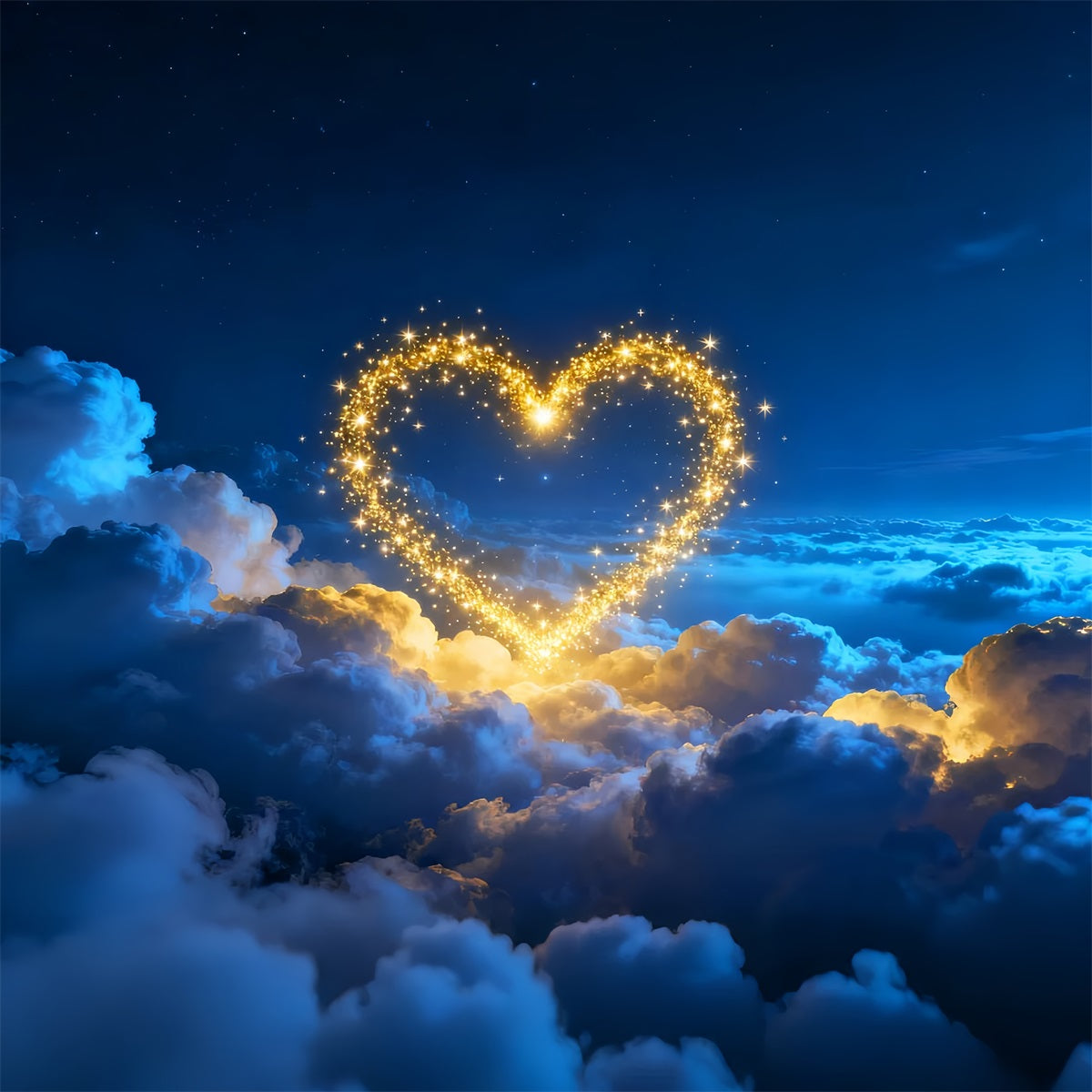 Glitzernder Valentinstag-Hintergrund Goldene funkelnde Herzen Wolken Liebeshintergründe LXX512-148