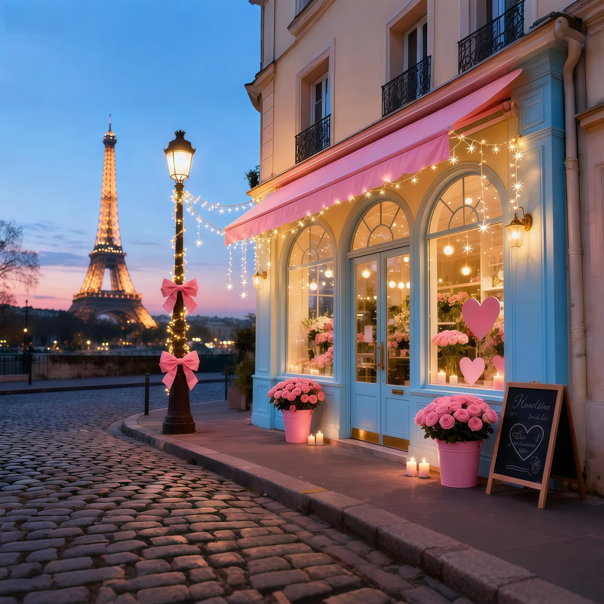 Valentinstag-Fotohintergrund Paris Eiffelturm Romantik Café Romantische Hintergründe LXX512-158