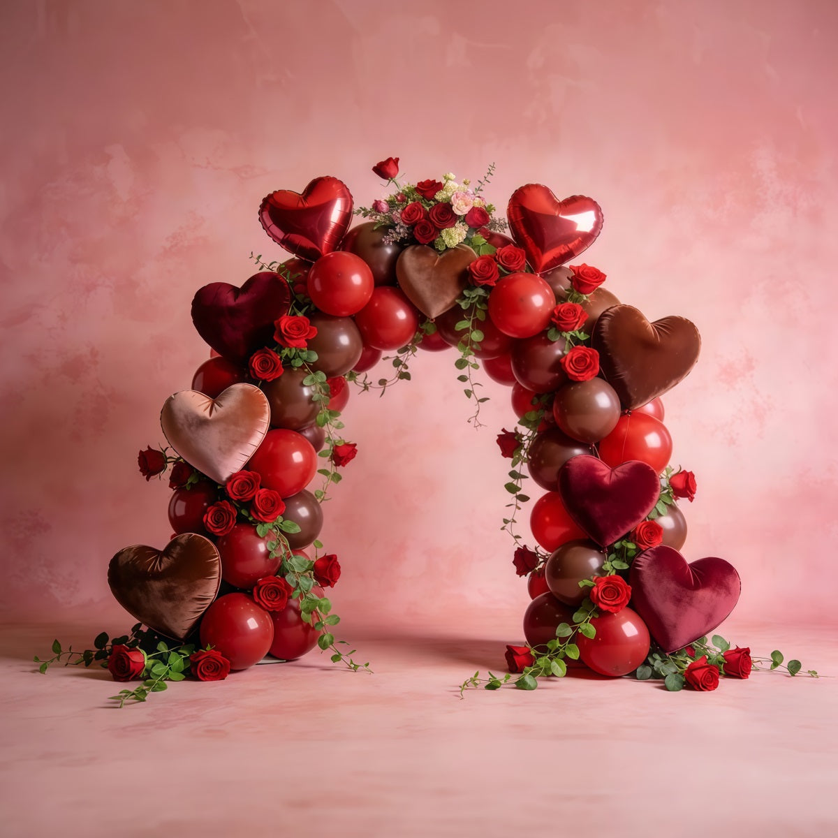 Liebeshintergründe Rosen-Herzballon Eleganter Blumenbogen Valentinstag-Hintergrund LXX512-162