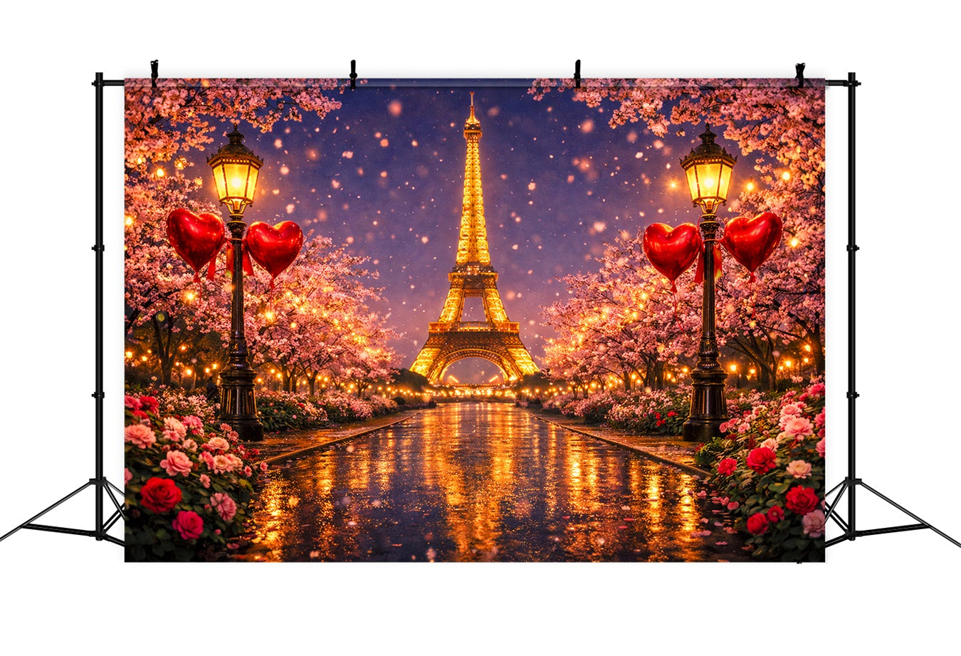 Glitzernder Valentinstag-Hintergrund Paris Eiffelturm Liebesnacht Herz-Hintergrund LXX512-171