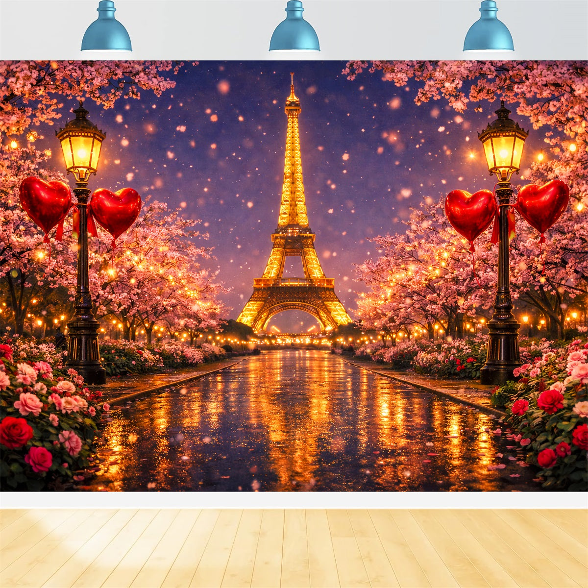 Glitzernder Valentinstag-Hintergrund Paris Eiffelturm Liebesnacht Herz-Hintergrund LXX512-171