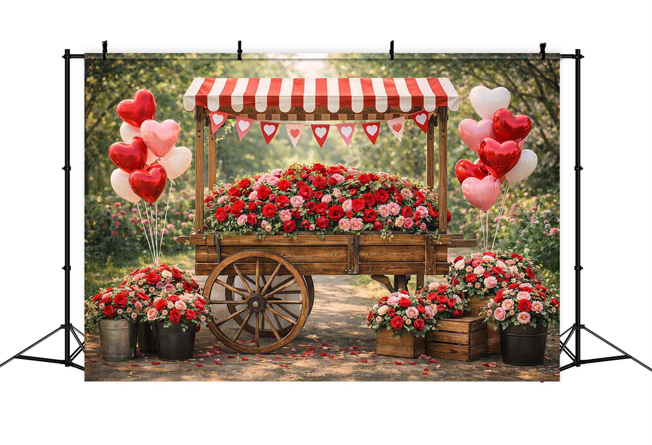 Herzballon Hintergrund Rustikaler Rosenwagen Herzen Valentinstag Hintergrund Ideen LXX512-174