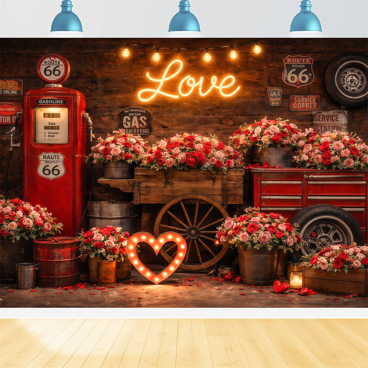 Valentinstag-Fotokulisse Vintage-Liebe-Garage Rosen-Liebe-Kulissen LXX512-176