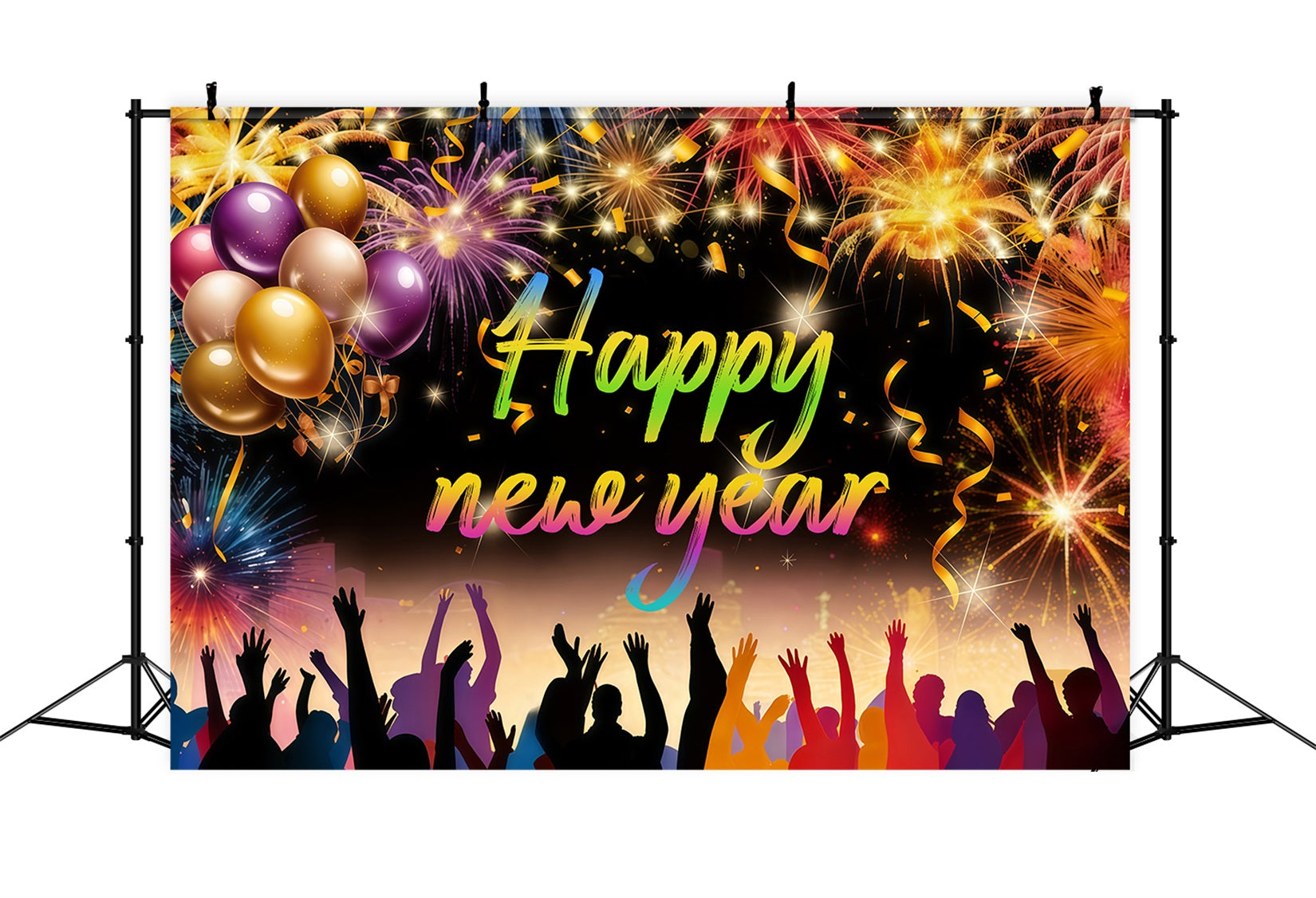 Ideen für Neujahrs-Hintergründe Feuerwerk Party Menschenmenge Silvester Ballon-Hintergrund LXX512-18