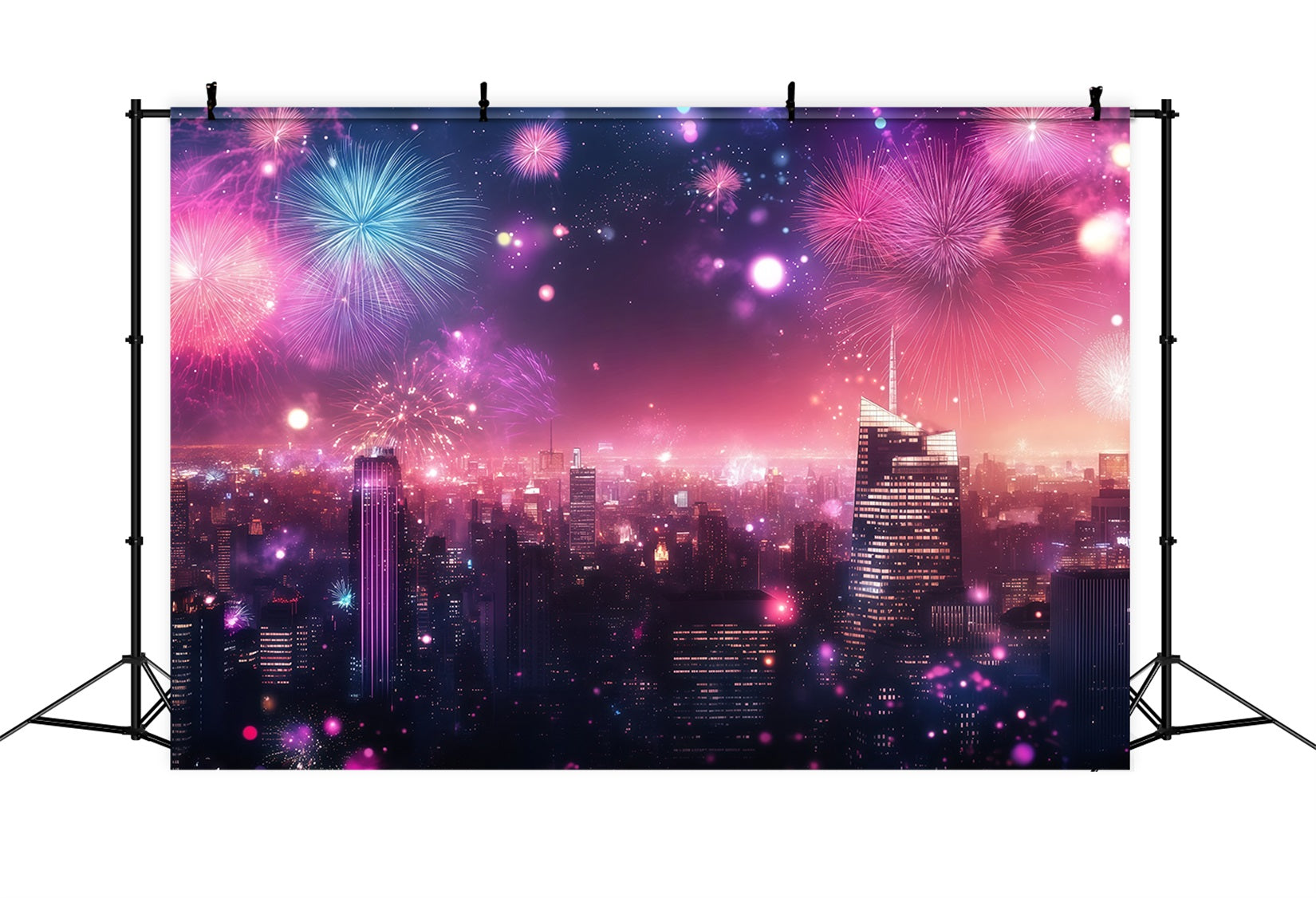 Neujahrs-Hintergründe Rosa Feuerwerk Stadtglanz Stadtbild Foto-Hintergrund LXX512-25