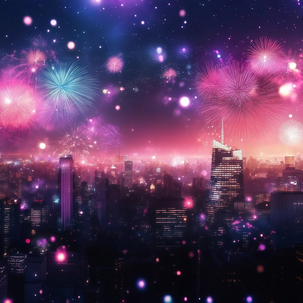 Neujahrs-Hintergründe Rosa Feuerwerk Stadtglanz Stadtbild Foto-Hintergrund LXX512-25