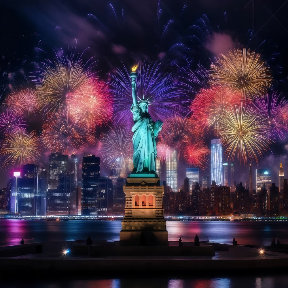 Frohes Neues Jahr-Hintergrund Freiheitsstatue Nacht Stadtlandschaft Feuerwerk-Hintergrund LXX512-4