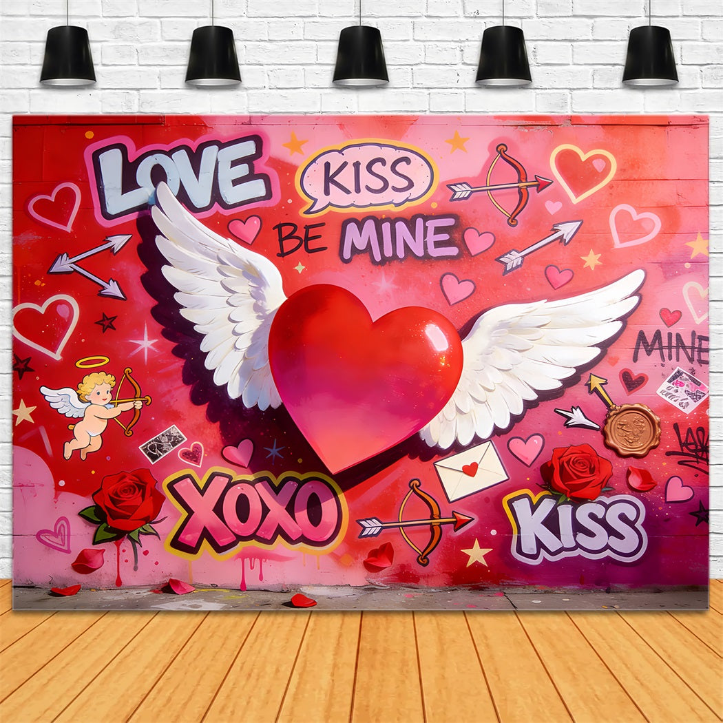 Cupido-Hintergrund Liebe XOXO Geflügeltes Herz Graffiti-Wand Valentinstag-Hintergrund LXX512-50